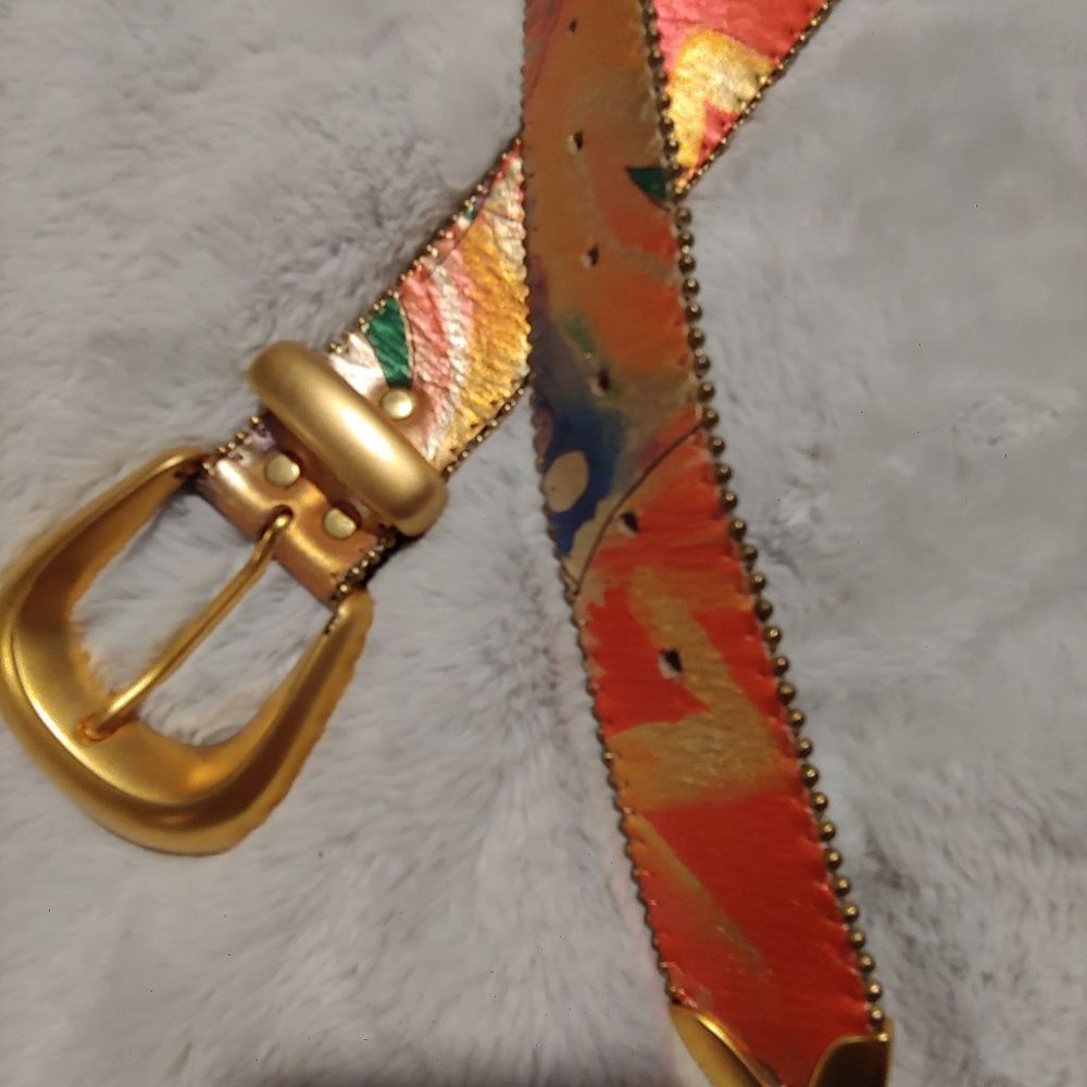 Belts by Simon metallic multi colored leather belt large - Picture 3 of 16